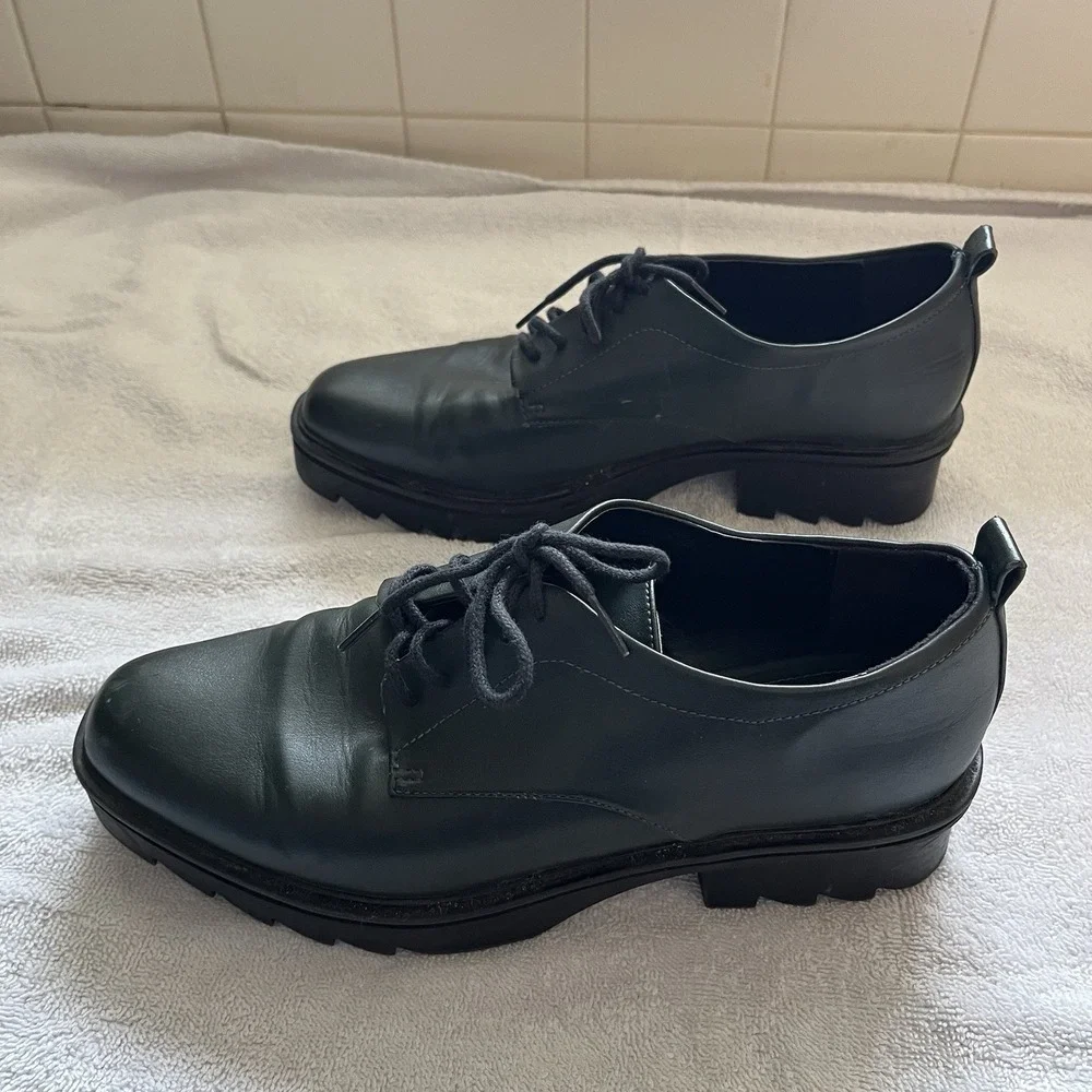Zara TRF Shoes Women's Size 9 (EU 40)‎ Green Low Heel Chunky Derby Lace Up